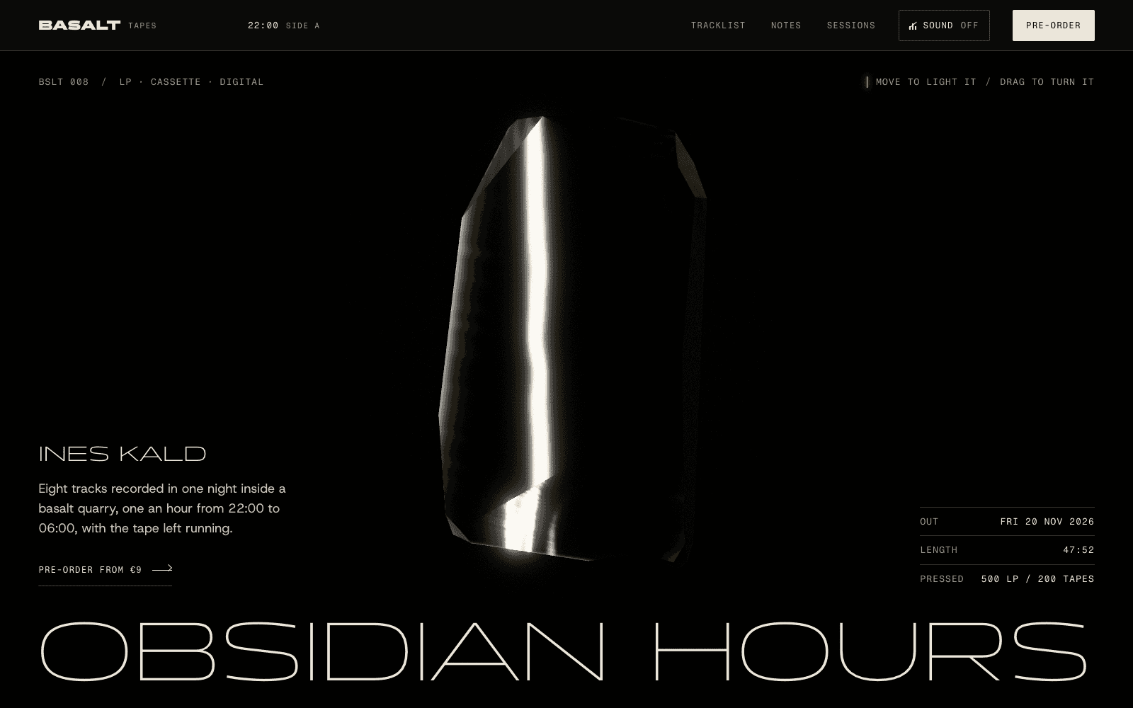 BASALT Tapes: Obsidian Hours, a showcase site made by the Laarpi team