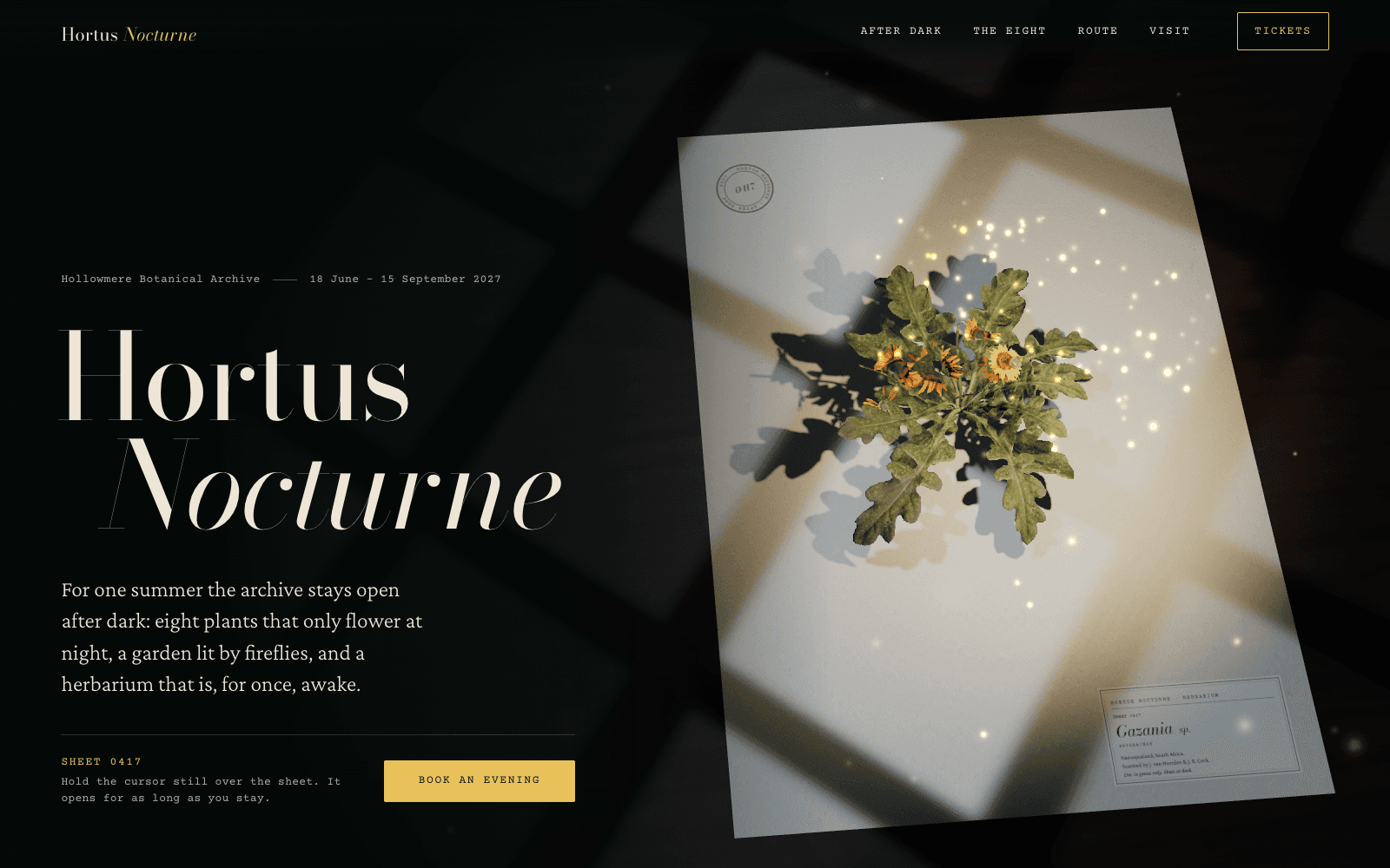 Hortus Nocturne, a showcase site made by the Laarpi team