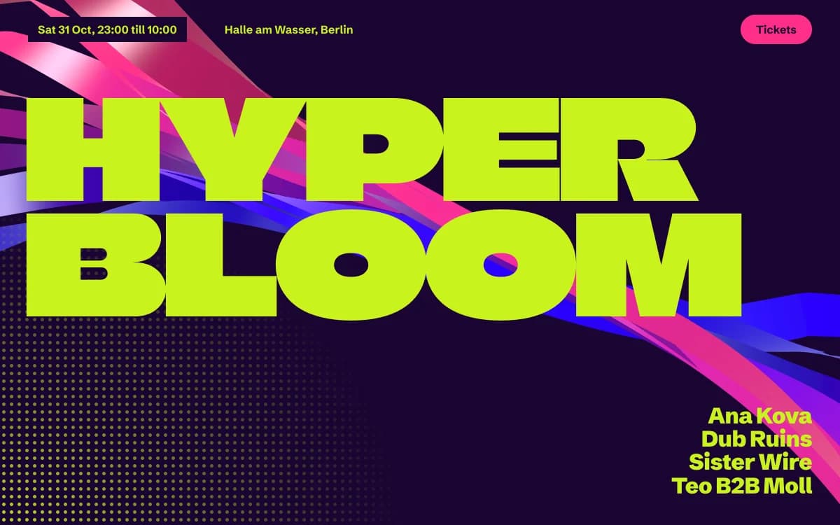 Acid Rave specimen: Flyer energy: lime grounds, violet ink, melting type and ribbons of light. For clubs, festivals and labels.