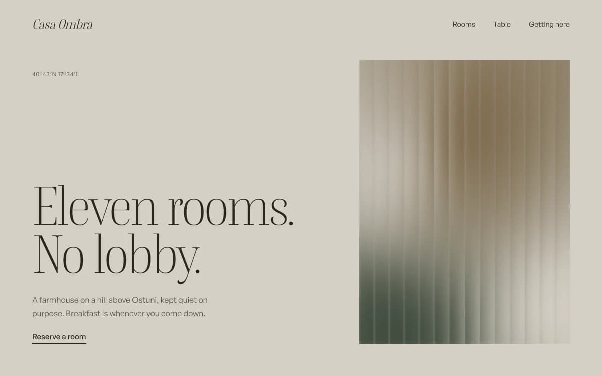 Quiet Luxury specimen: Stone, camel and a sharp serif. Nothing shouts; everything is placed.