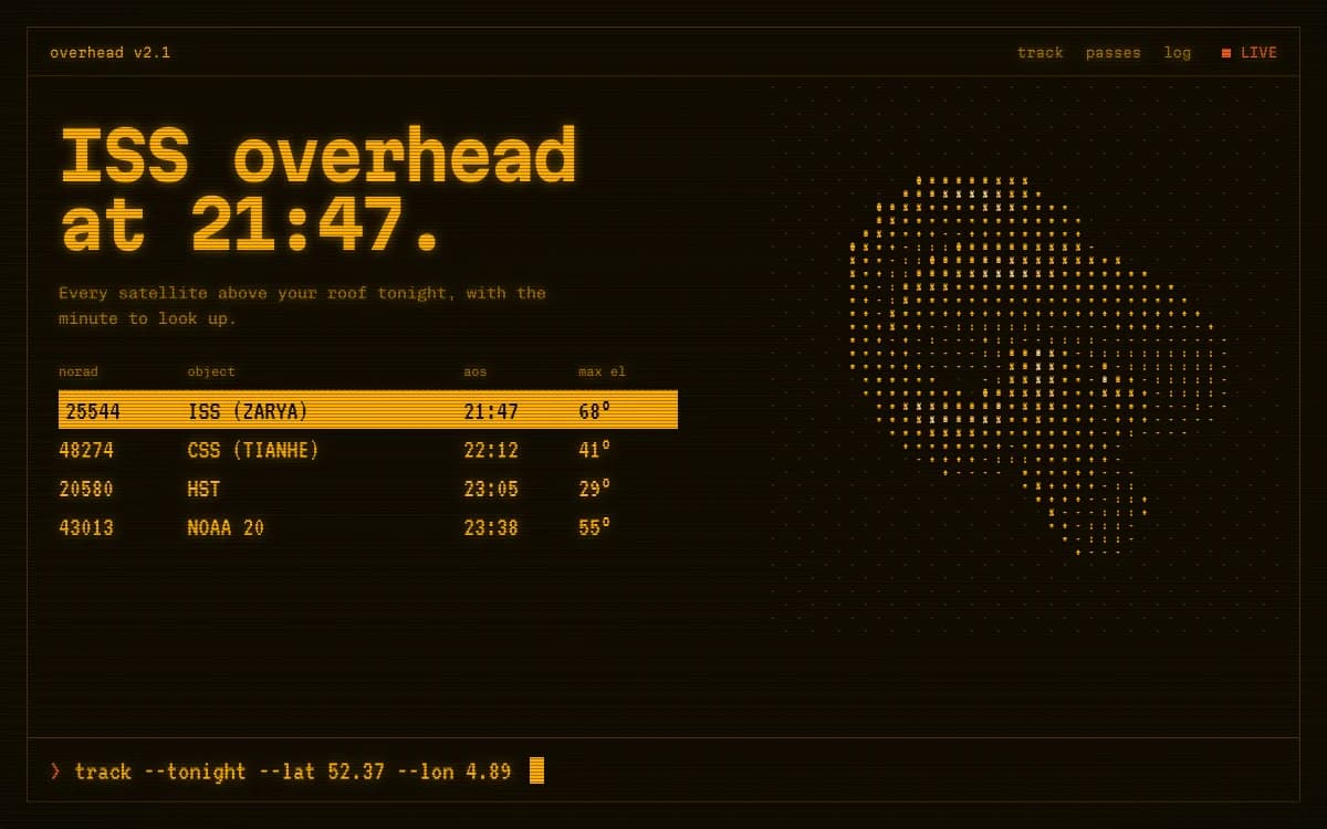 Retro-Futurist Terminal specimen: A mission-control console: amber or blueprint grounds, monospaced everything, data as decoration that is actually data.
